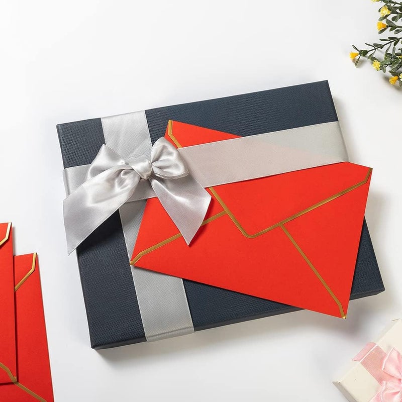 Homtable 100 Pack Christmas A7 Envelopes 5x7 Envelopes Green Red with Gold Border for Office, Wedding Gift Cards, Invitations, Graduation, Baby Shower, Parties, 5.32 x 7.28 Inches - Image 5